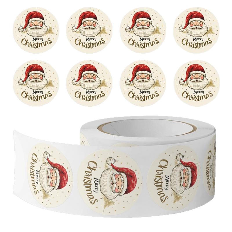 Sticker Label Roll - 500 adet/Rulo Noel Baba Çıkartmaları Mutlu